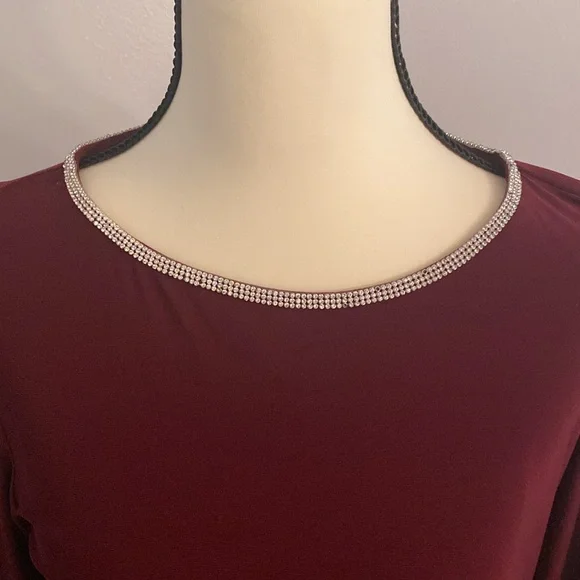 Badgley Mischka studio size small dress maroon with silver stones - Picture 3 of 15
